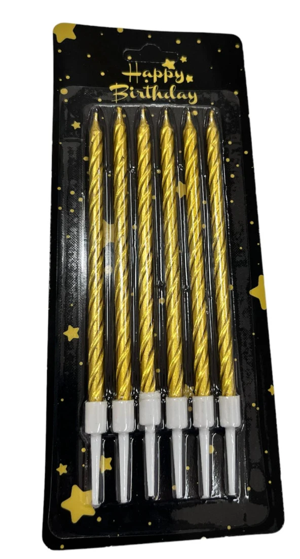Spiral Gold İnce Mum 14 cm 6 lı ürün görseli 1