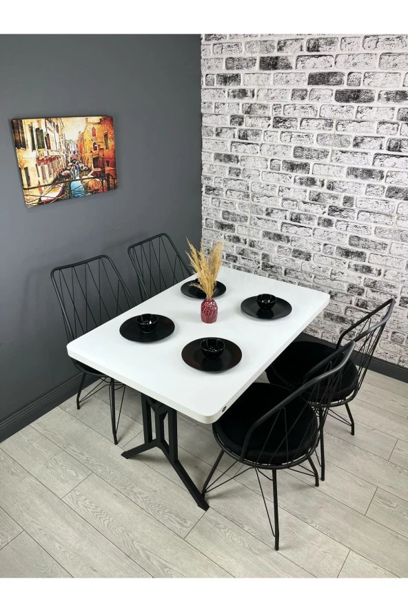Hey Modüler Mobilya Handan Beyaz Siyah Mutfak Yemek Masası 110 cm ürün görseli 1