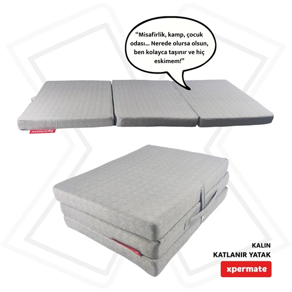 Xpermate Katlanır Yatak Yer Yatağı  Katlanır Sünger Yatak Misafir Yatağı 80X180X8 Gri ürün görseli 1