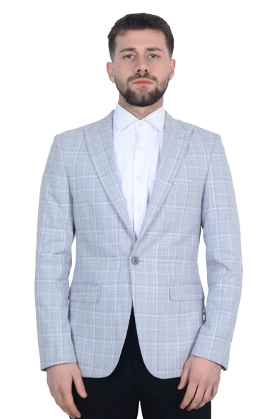 Cengiz İnler Kırlangıç Yaka Çift Düğme Çizgili Ekose Slim Fit Erkek Ceket ürün görseli 1