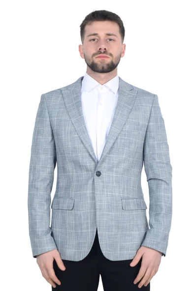 Cengiz İnler Kırlangıç Yaka Çift Düğme Ekose Slim Fit Erkek Ceket ürün görseli 1