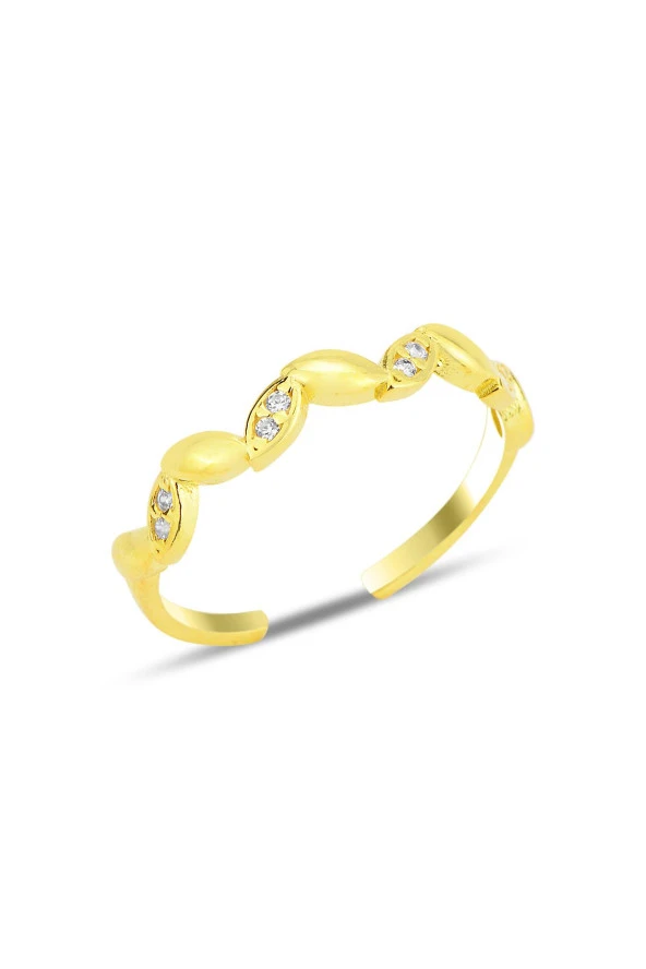 Gümüş altın yaldızlı zirkon taşlı alttan ayarlanabilir sarmaşık yüzük SGTL12234GOLD ürün görseli 1