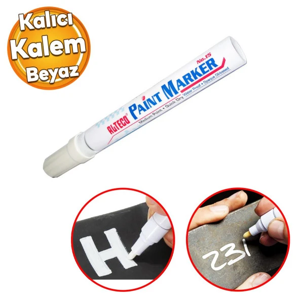 Markalama Kalemi Markör Kalıcı İşaretleyici Marker Beyaz Kalem Metal Plastik Cam Ahşap Yüzey ürün görseli 1