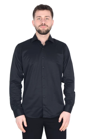 Cengiz İnler İtalyan Yaka Slim Fit Erkek Pamuk Gömlek ürün görseli 1