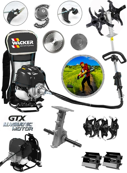 Wacker Pro Germany Prof Black Seri Arazi Seti 20 Hp Sırt Tırpan Toprak Eşeleme Akrobat Çapa Aparatı ürün görseli 1