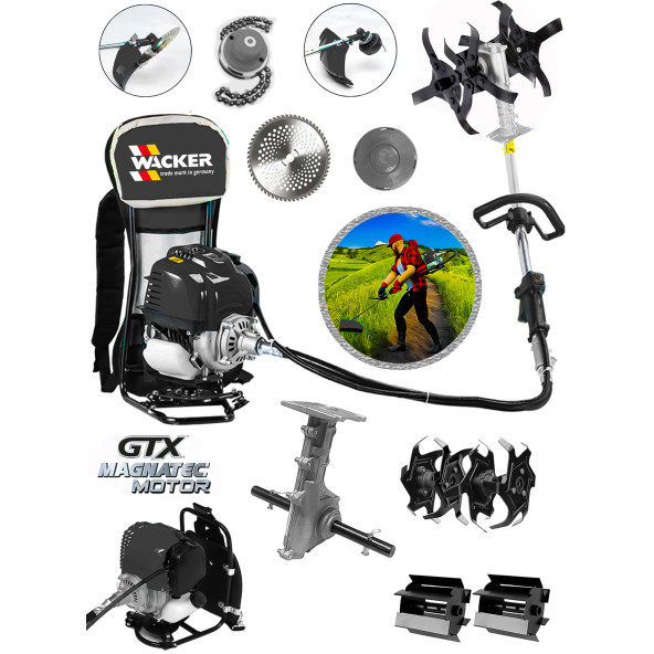 Wacker Pro Germany V9 Seri Bahçe Seti 20 Hp Sırt Tırpan + Akrobat Çapa Aparatı + Toprak Eşeleme Aparatı ürün görseli 1