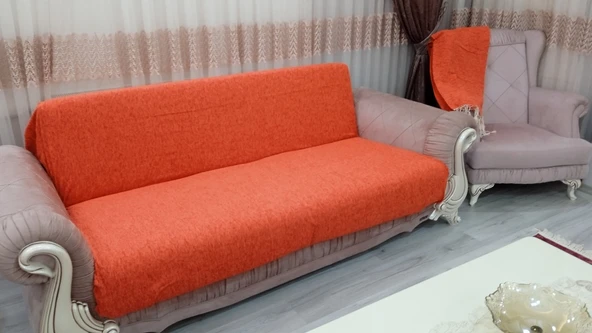 Mandaş Şönil El Dokuma Kolsuz Koltuk Takım Örtüsü (3+3+1+1)Oranj ürün görseli 1