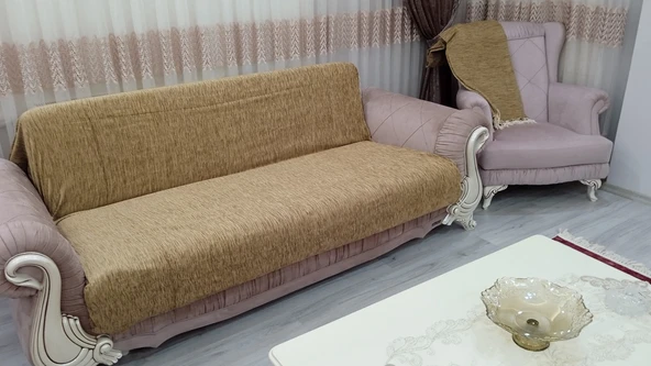 Mandaş Şönil El Dokuma Kolsuz Koltuk Takım Örtüsü (3+3+1+1)Bej ürün görseli 1