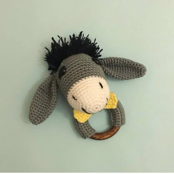 Sevimli Eşek Çıngıraklı Diş Kaşıyıcı Amigurumi Organik Oyuncak ürün görseli 1