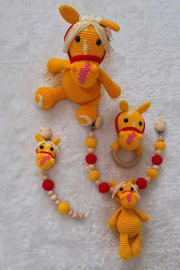Renkli At Seti Yeni Doğan Takımı Amigurumi Organik Oyuncak ürün görseli 1