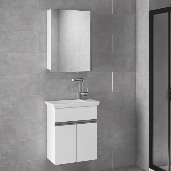 Alfa Banyo Miniço Ebeveyn-b 50 X 32 Cm Ayna Dolaplı MDF Banyo Dolabı Takımı ürün görseli 1