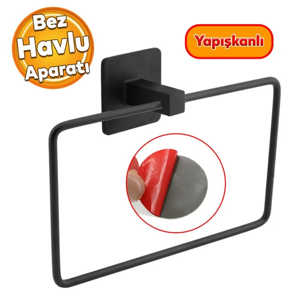 Metal Siyah Bez Havluluk Aparatı Bez Havlu Askısı Paslanmaz Yapışkanlı Lavabo Banyo Kare Stand ürün görseli 1
