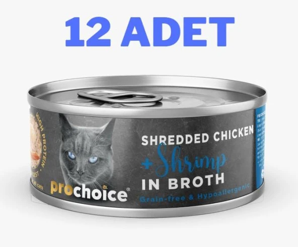 ProChoice Deluxe Shredded Chicken&Shrimp Kedi Konservesi 12x70 gr ürün görseli 1