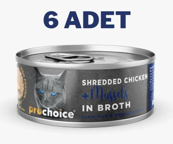 ProChoice Deluxe Shredded Chicken&Mussels Kedi Konservesi 6x70 gr ürün görseli 1