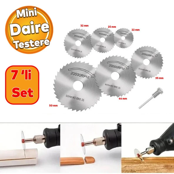 Gravür Mini Dremel Daire Testere Seti Kesme Rötüş Çelik Plastik Ahşap Kesim Hassas Kesi 7 'li Set ürün görseli 1