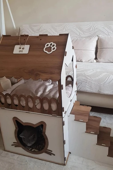 Mavitrend Büyük Kedi Evi Xxl Teraslı Kedi Evi 5kg Ve Üzeri Kediler Için XXL Kahve - Beyaz ürün görseli 1