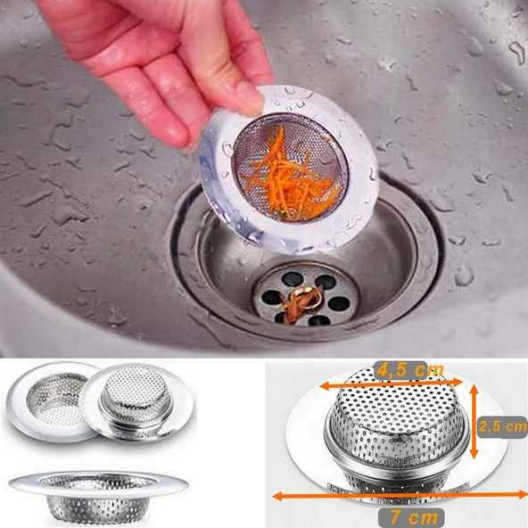 7 Cm Orta Boy Paslanmaz Çelik Lavabo Süzgeci - Evye Süzgeci - Eviye Süzgeç ürün görseli 1