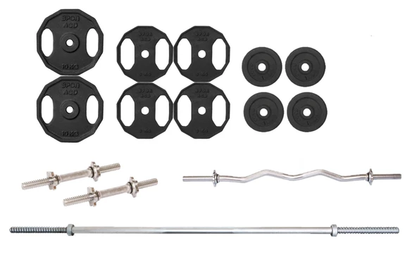 65 Kg Döküm Halter Vidalı Dambıl Set 150 Cm Uzun Bar Ve Z Barlı Set ürün görseli 1