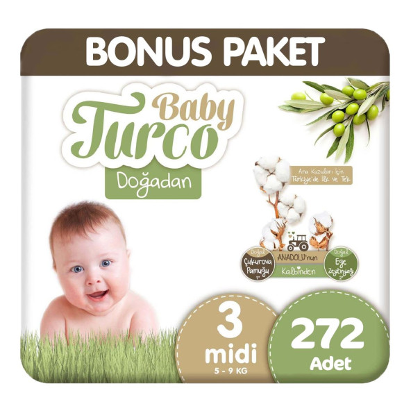Baby Turco Doğadan 3 Numara Midi 272'li Bebek Bezi ürün görseli 1
