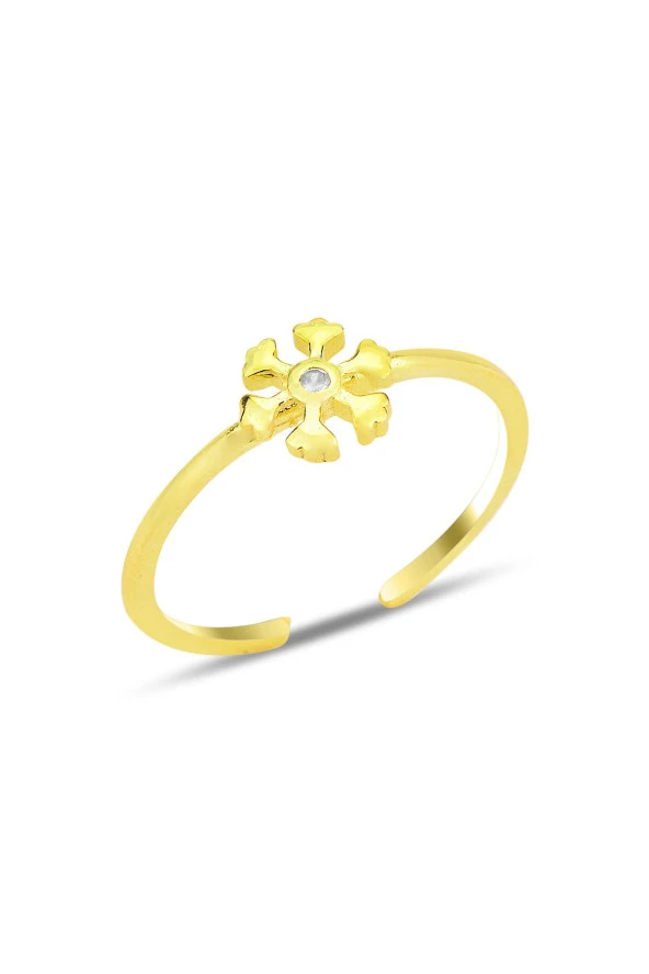 Gümüş altın yaldızlı zirkon taşlı alttan ayarlanabilir kar tanesi yüzük SGTL12224GOLD ürün görseli 1