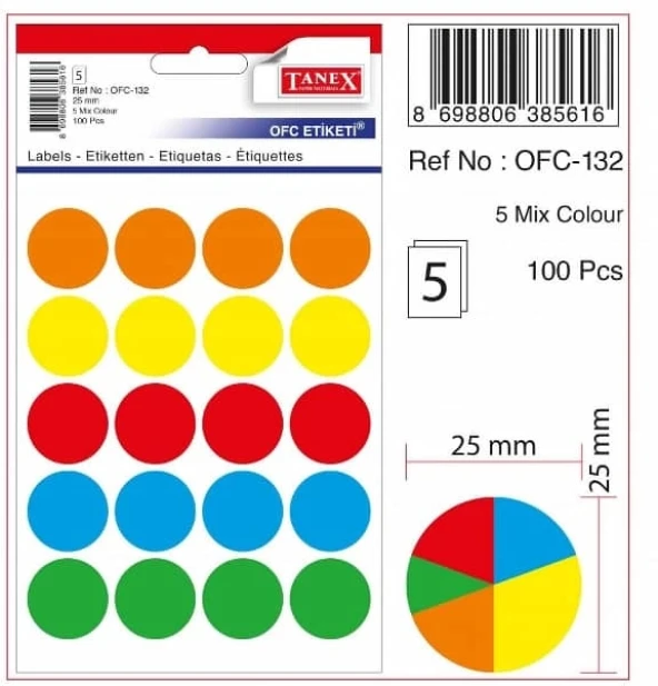 TANEX OFC-132 MİX COLOR ETİKET 5Lİ POŞET ürün görseli 1