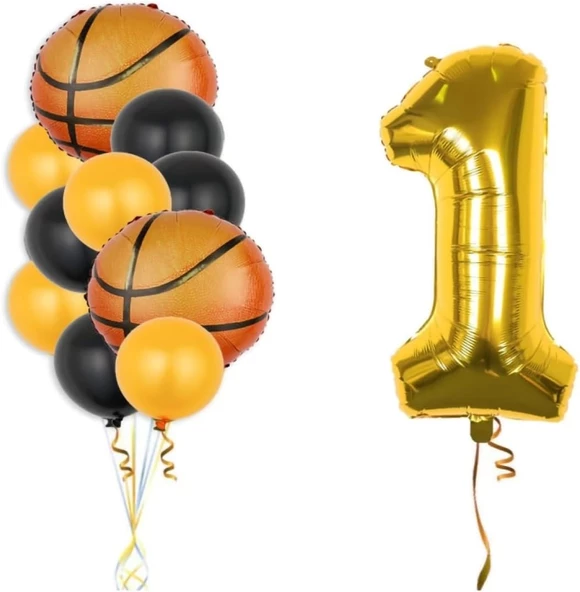 Gold Rakam Basketbol Topu Folyo Ve Lateks Balon Seti ürün görseli 1