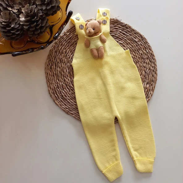 MARS BABY Kız Bebek Triko Oyuncak Ayılı Salopet Sarı ürün görseli 1