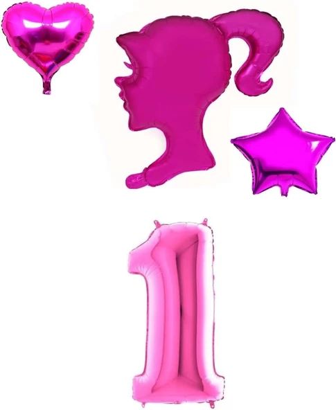 Pembe Kız Kalp Yıldız Ve Rakam Folyo Balon Seti ürün görseli 1