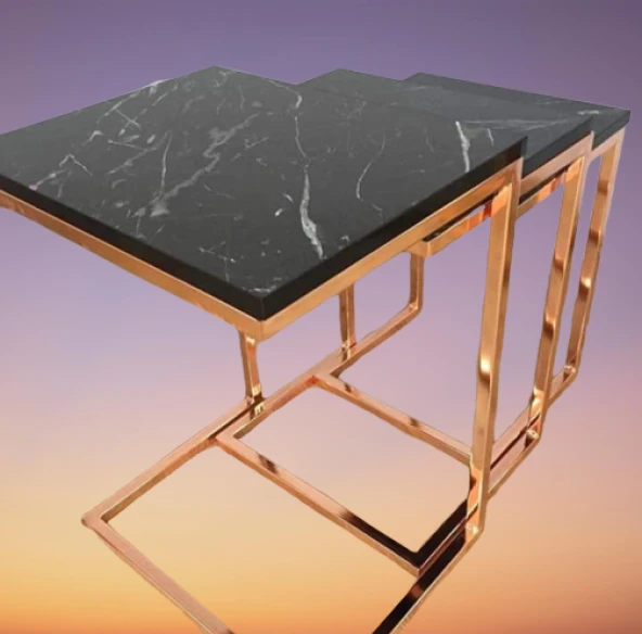 Zigon ZLF 14138 Model ROSE bakır renk Kaplam ayak MDF siyah mermer tabla El Yapım ürün görseli 1