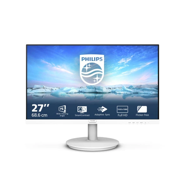 PHILIPS 271V8AW VLine 27" LED IPS 4ms 75Hz 1920x1080 FullHD VGA HDMI Multimedya (VESA) Beyaz Monitör ürün görseli 1