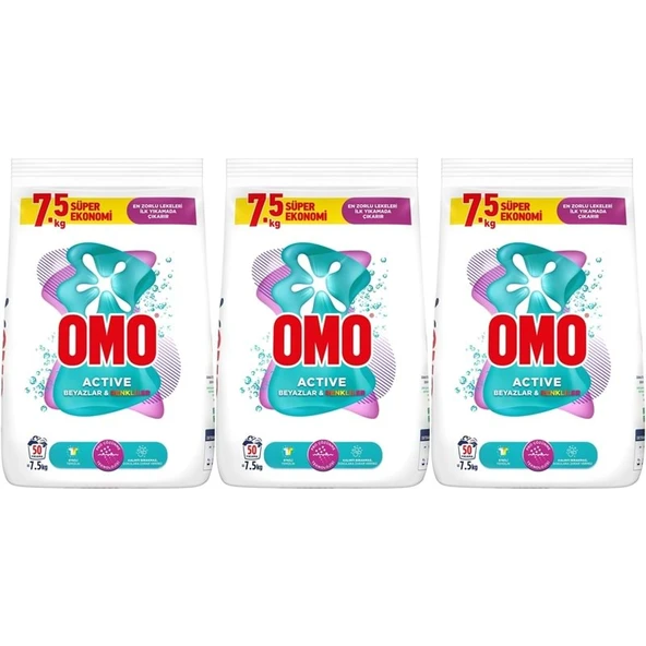 Omo Matik Çamaşır Deterjanı 22.5KG Beyaz ve Color/Renkliler (150 Yıkama) (3PK*7.5KG) ürün görseli 1