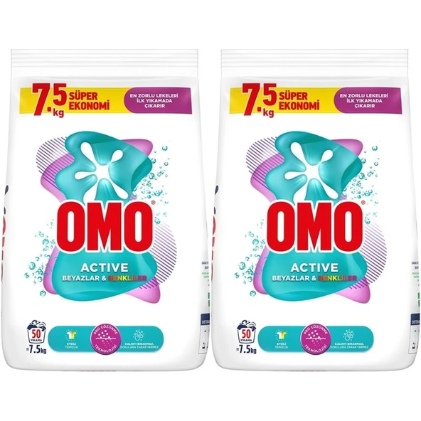 Omo Matik Çamaşır Deterjanı 15KG Beyaz ve Color/Renkliler (100 Yıkama) (2PK*7.5KG) ürün görseli 1