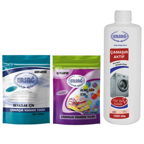 Ersağ Renkli + Beyaz Çamaşır Yıkama Tozu 1000 G + Çamaşır Aktif 1000 Ml. Ersağ Temizlik Paketi ürün görseli 1