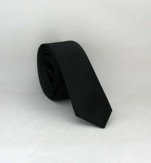 Siyah Ultra Slim Fit Düz Renk Saten Kravat - USS-01 ürün görseli 1