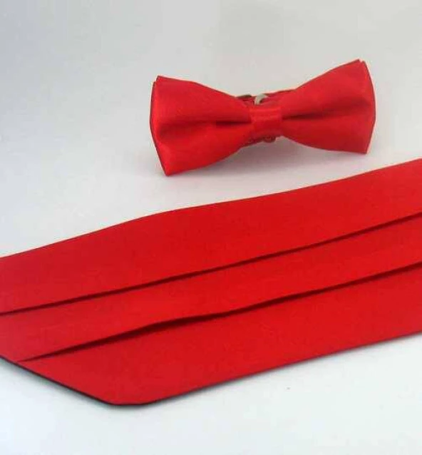 Kırmızı Çocuk Boy Düz Renk Saten Kuşak Papyon Takım - CKP-03 ürün görseli 1