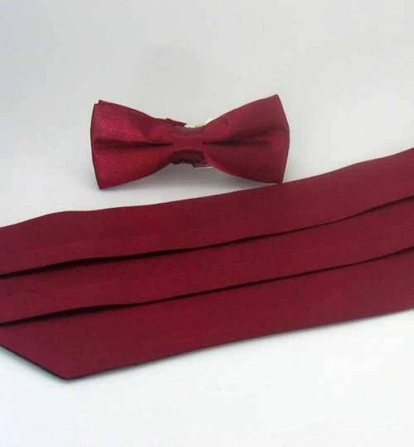 Bordo Çocuk Boy Düz Renk Saten Kuşak Papyon Takım - CKP-04 ürün görseli 1