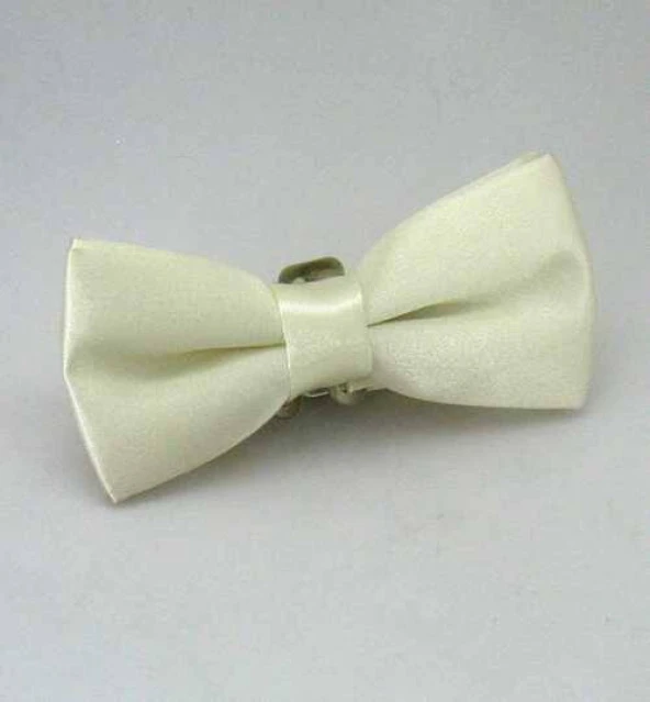Krem Çocuk Boy Düz Renk Saten Papyon - CP-06 ürün görseli 1
