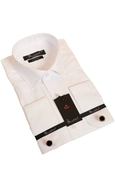 Beyaz 8 Drop Ekstra Uzun Kol Dar Kesim Micro Kumaş Kol Düğmeli Slim Fit Erkek Gömlek - 197-1 ürün görseli 1