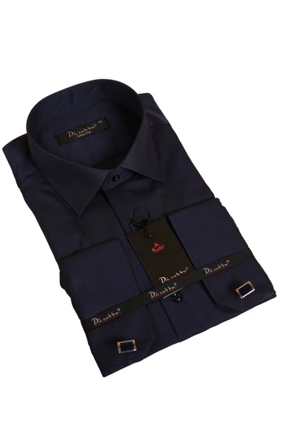 Lacivert Dar Kesim Micro Kumaş Kol Düğmeli Slim Fit Erkek Gömlek - 201-12 ürün görseli 1
