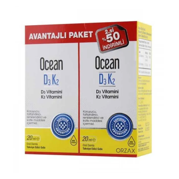 Orzax Ocean Vitamin D3 K2 1000 IU 2x20 ml Damla ürün görseli 1