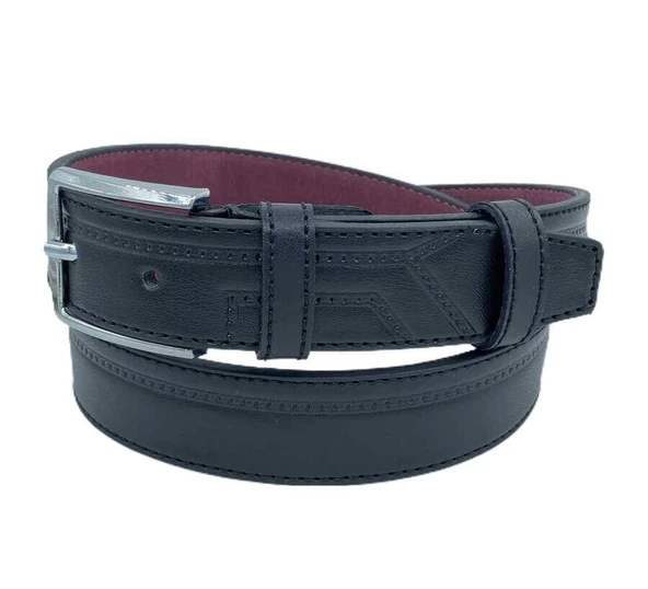 Siyah Çocuk Boy Suni Deri Desenli Model 3 cm.lik Garson Klasik Kemer - G195-22K ürün görseli 1
