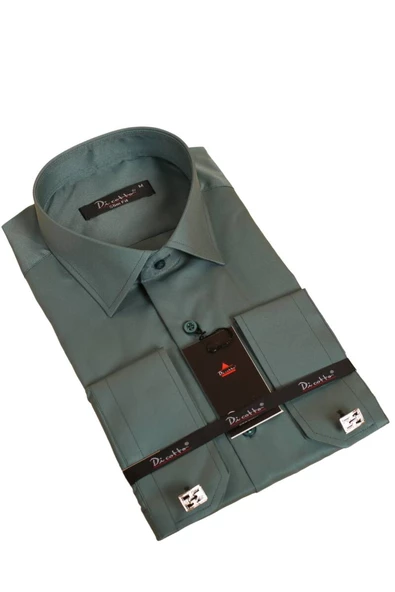 Haki Yeşil Dar Kesim Micro Kumaş Kol Düğmeli Slim Fit Erkek Gömlek - 201-19 ürün görseli 1