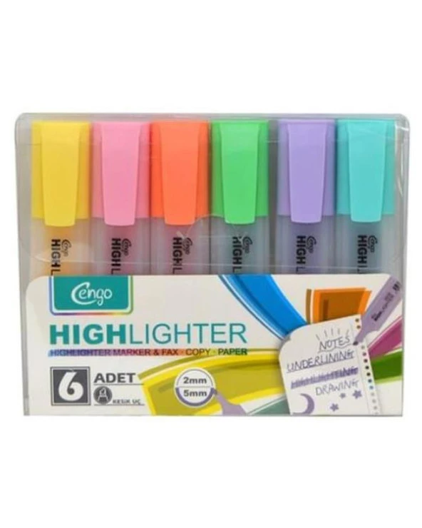 Cengo 6lı Fosforlu Kalem Pastel Renkler CGO122 ürün görseli 1