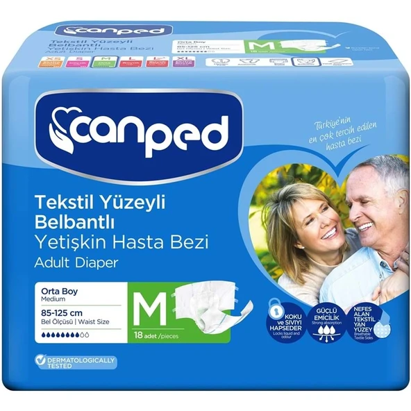 Canped Yetişkin Bezi Bel Bantlı Tekstil Yüzey M - Orta - Medium 18 Adet Tekli Pk ürün görseli 1