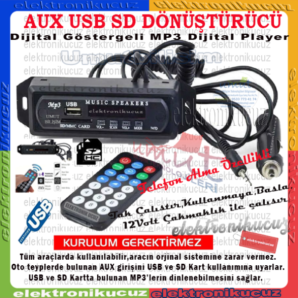 Araç Oto Teyp Mikrofonlu Bluetoothlu Mp3 Çevirici Class Usb 402 - Usb 402 Aux / Usb Dönüştürücü Bluetooth Usb ürün görseli 1