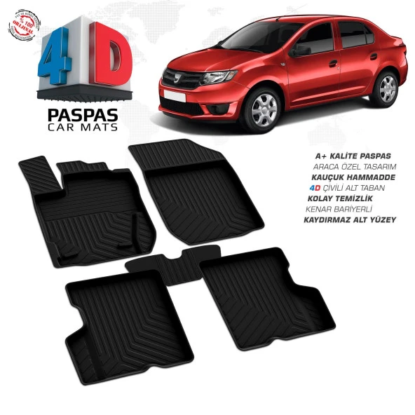 Dacia Logan 2 4D Araca Özel Havuzlu Kauçuk Paspas 2013-2020 ürün görseli 1
