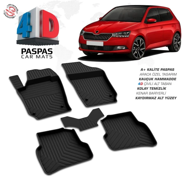 Skoda Fabia 4D Araca Özel Havuzlu Kauçuk Paspas 2018-2021 ürün görseli 1