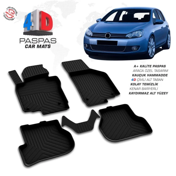 VW Golf 6 4D Araca Özel Havuzlu Kauçuk Paspas 2010-2013 ürün görseli 1