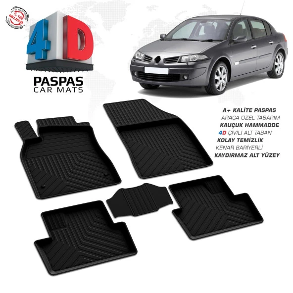 Renault Megane 2 SD 4D Araca Özel Havuzlu Kauçuk Paspas 2002-2008 ürün görseli 1