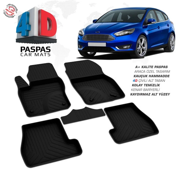 Ford Focus 3 Makyajlı HB 4D Araca Özel Havuzlu Kauçuk Paspas 2015-2018 ürün görseli 1